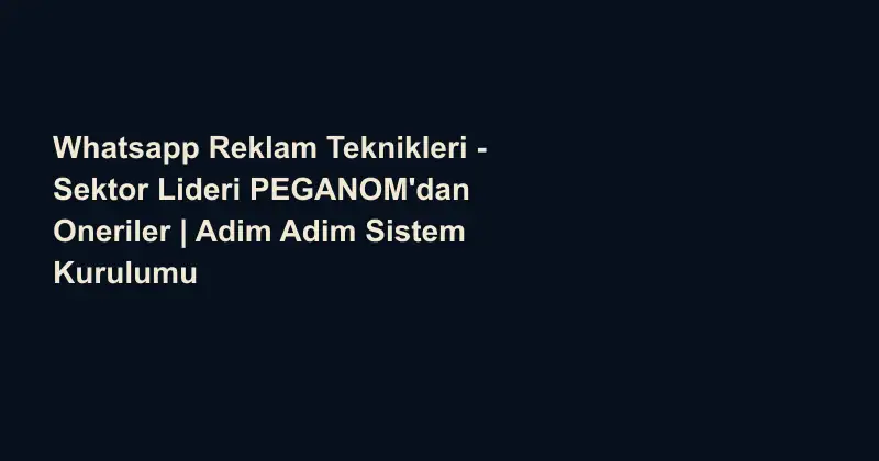 Whatsapp Reklam Teknikleri - Sektor Lideri PEGANOM'dan Oneriler | Adim Adim Sistem Kurulumu